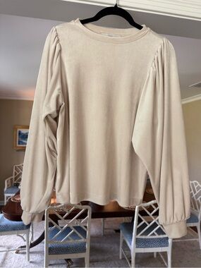 LOFT Cream Long-Sleeve Top with Subtle Puff Shoulders